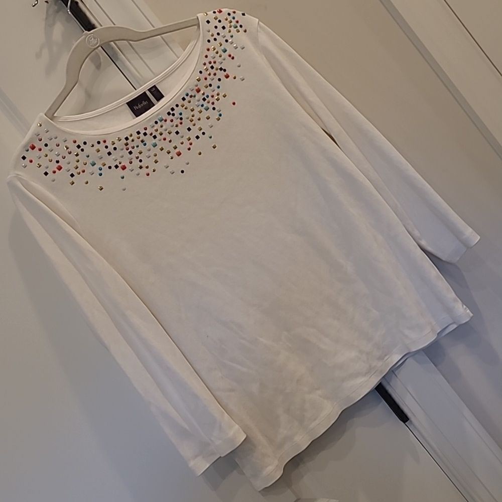 Raffaello sz L/G colorful tiles on bodice of tunic top